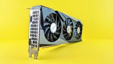 a close up of a computer fan on a yellow background