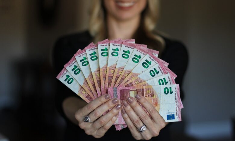 woman, happy, money, euro, bills, hand, stack, earn, income, interests, economy, finance, business, profit, loan, credit, give, borrow, lend, investment, income, loan, loan, loan, loan, loan