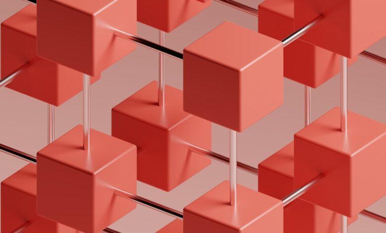 a group of red cubes on a gray background