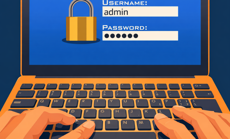 laptop, computer, keyboard, typing, login, admin, password, security, digital security, internet, access, technology, hands, vector flat, commercial use, stylized, modern illustration, business, cybersecurity, office, minimal background, tech concept, editorial, stock illustration, ai generated